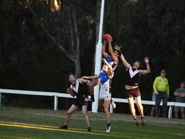 Simon Buckley takes a strong mark for Ormond against Old Ivanhoe Grammarians on Saturday.