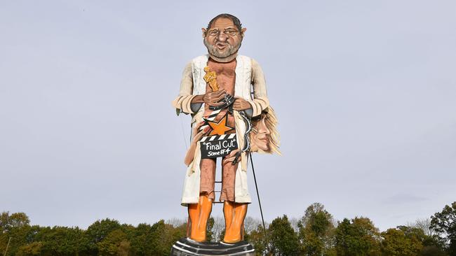 Bonfire of the vanities: Harvey Weinstein, seen here as a giant effigy that was set ablaze by Britain’s Edenbridge Bonfire Society, is now alleged to have hired Mossad spies to dig dirt on his accusers. Picture: AFP