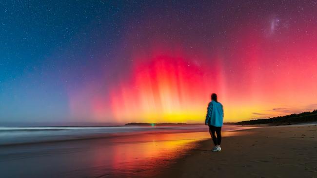 Aurora Australis pictured last night at Broulee Headland on the South Coast NSW. Picture: Josh Burkinshaw