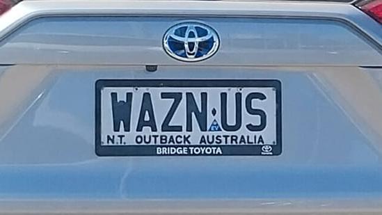 NT funny number plate, WAZN US. Picture: Facebook / Madeleine Mccosh