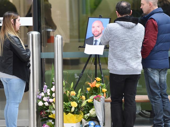 Mourners at a tribute for Dr Patrick Pritzwald-Stegmann at Box Hill Hospital. Picture: Nicole Garmston