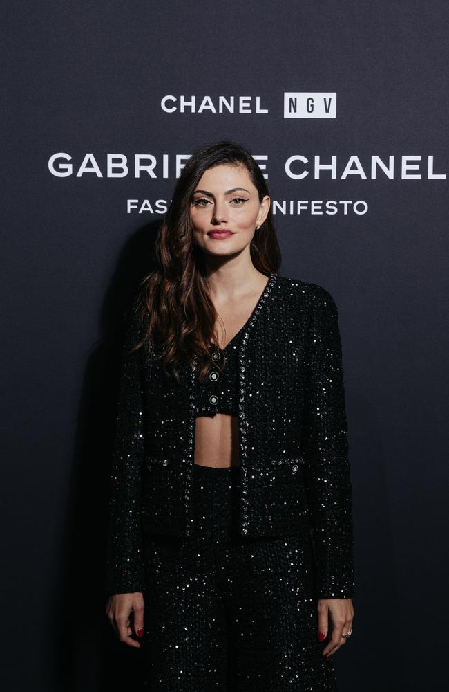 Phoebe Tonkin, a friend of the house, at the opening of Gabrielle Chanel. Fashion Manifesto at National Gallery of Victoria. Picture: Chanel
