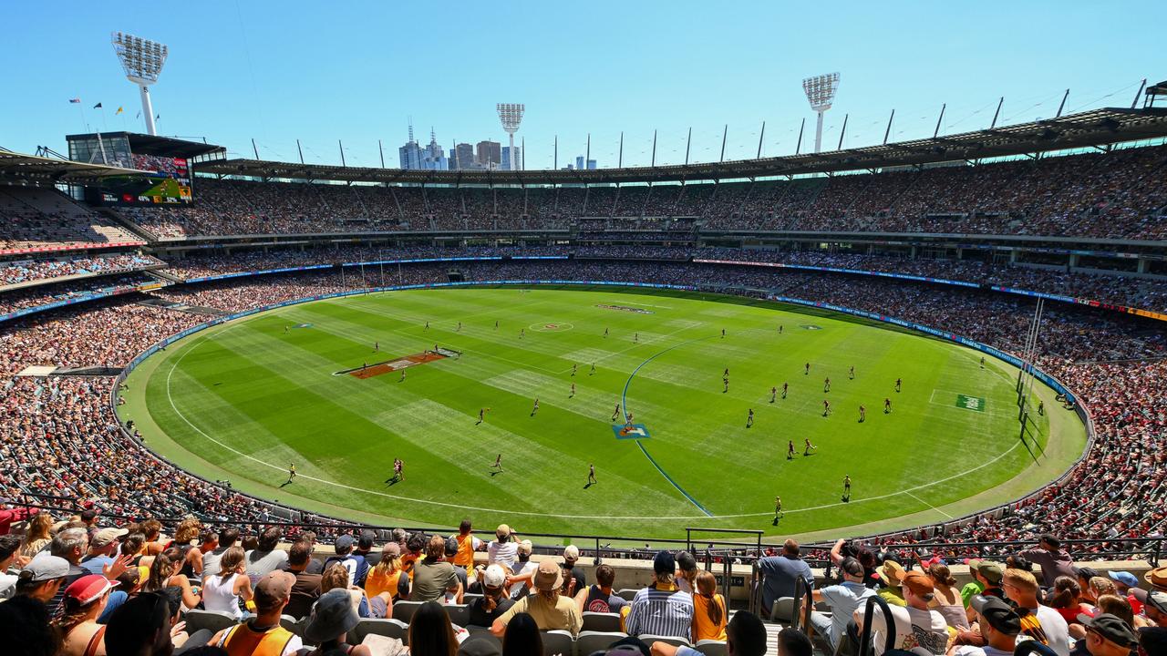 MELBOURNE, AUSTRALIA - MARCH 16: A general view of the MCG during the round one AFL match between Essendon Bombers and Hawthorn Hawks at Melbourne Cricket Ground, on March 16, 2024, in Melbourne, Australia. (Photo by Morgan Hancock/AFL Photos/via Getty Images )