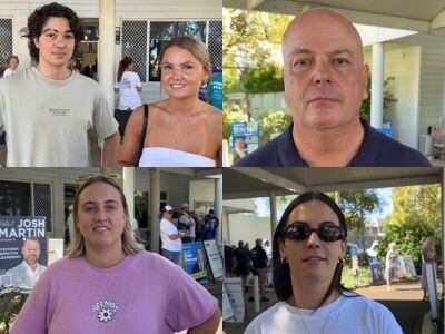 Gold Coast council candidate Luke Henderson at the Burleigh voting booth speaks of donkey votes. Picture: Mohammad Alfares