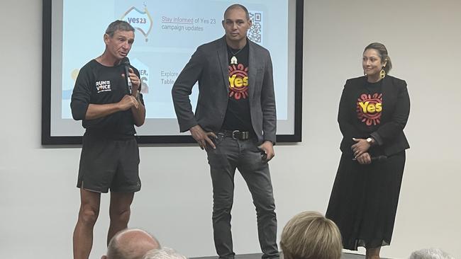 Former Liberal MP Pat Farmer, who passed through Bundaberg on his Run For The Voice tour around Australia in support of the Voice, joined panellists Thomas Mayo and Jade Appo-Ritchie on the stage at the conclusion of the event.