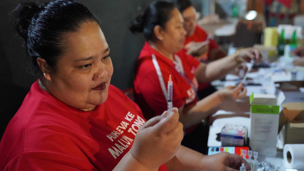 62 per cent of the island nation is now fully inoculated, with that figure expected to grow over the next few days. Picture: Eleanor Gee, Matangi Tonga, AFP.