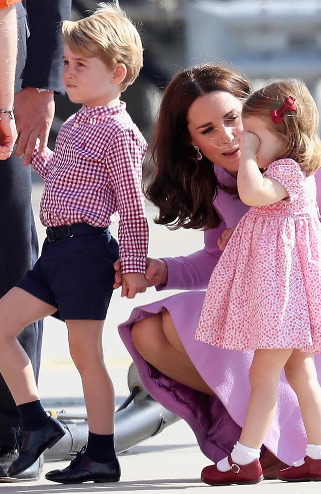 Doting mym Catherine, Duchess of Cambridge, consoles Princess Charlotte. Picture: Chris Jackson/Getty Images