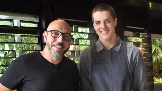 Rio Capurso is pictured with his son Corrado, 16, who is among a handful of teens working at the high-end Hastings St restaurant. Picture: Tegan Annett