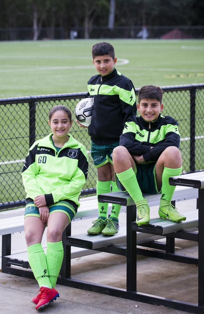 Strathfield FC Junior players Gabriella D’Agruma, Adrian Pino and Salvatore Pino enjoy the game and respect the referees. Picture: Dylan Robinson