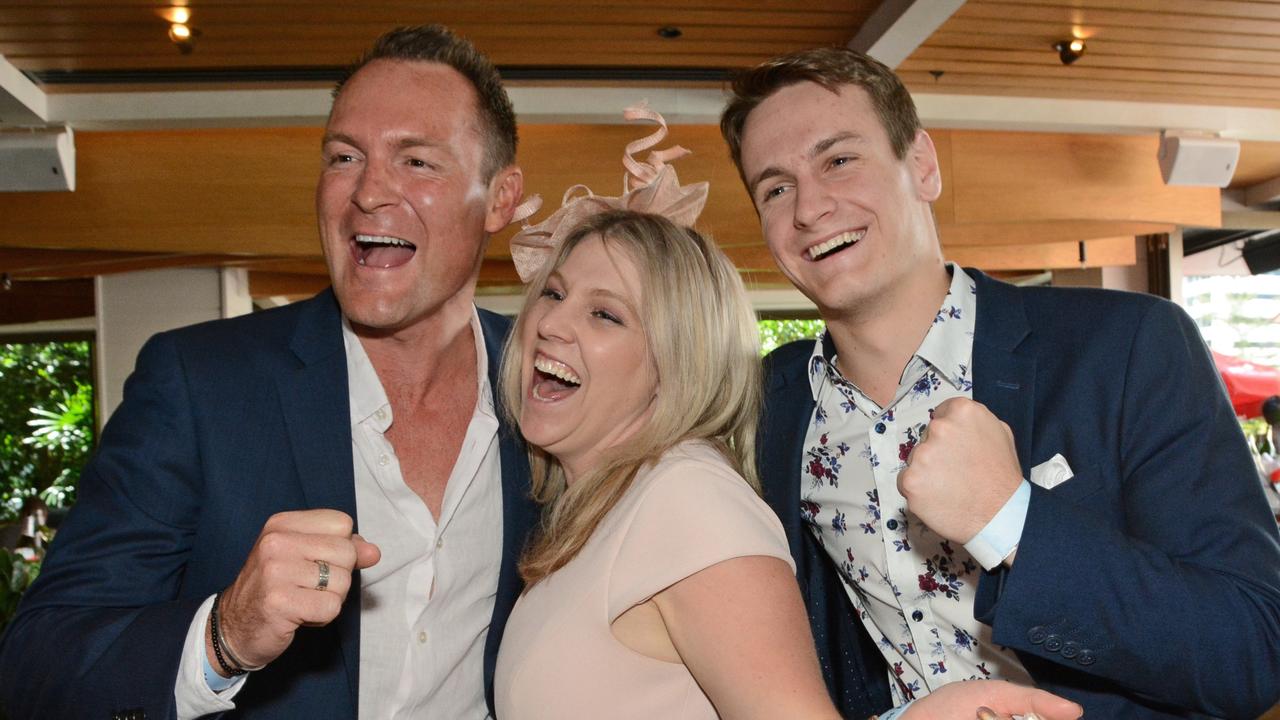 Aaron Smith, Adrianna Jenkins and Riley Kirwan at Melbourne Cup celebrations at Miss Moneypenny's, Broadbeach. Picture: Regina King