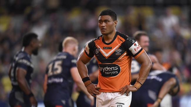 He has been described as a future captain of the Wests Tigers, but the club could struggle to keep Stefano Utoikamanu if they fail to make the finals. Picture: NRL Photos