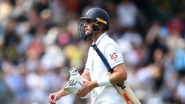 Stuart Broad leaves the field after being dismissed. Picture: Getty