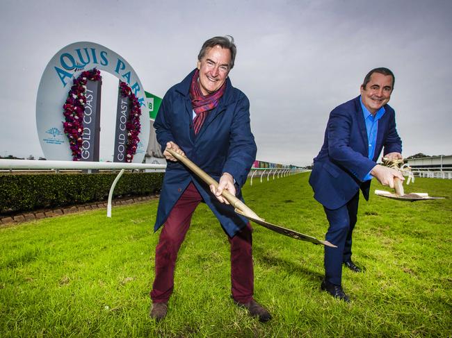 Racing Queensland chairman Steve Wilson (left) and Gold Coast Turf Club chairman Brett Cook. Picture: NIGEL HALLETT