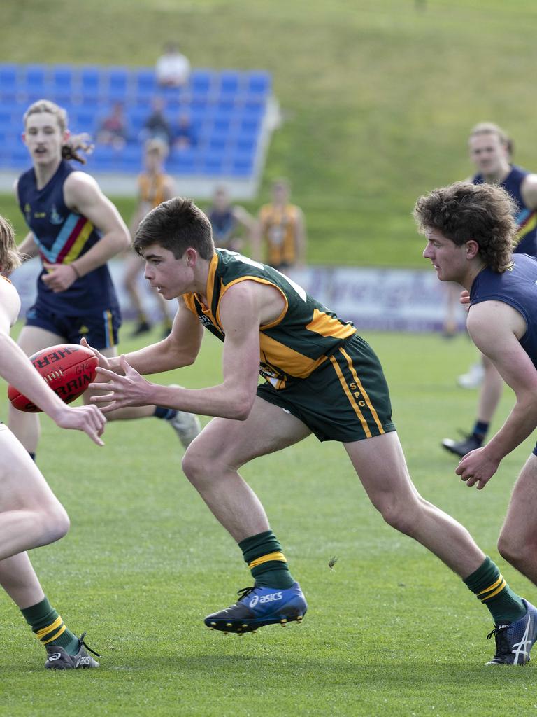 Action from the SATIS football grand final between Guilford Young College and St Patrick’s College. Picture: Chris Kidd