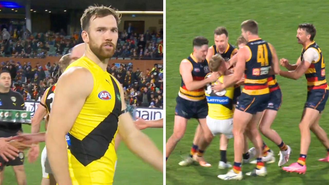 Noah Balta appeared to look down the lens of the camera. Photo: Fox Footy.