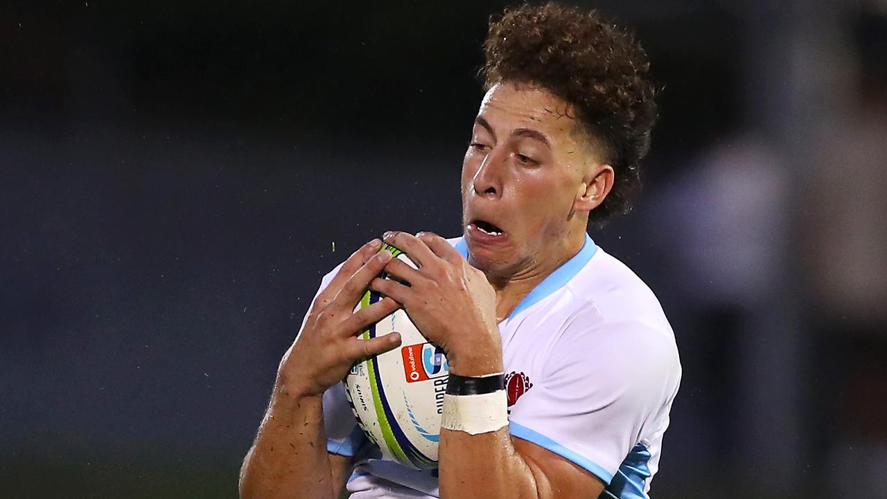 Mark Nawaqanitawase of the Waratahs catches a high ball at Leichhardt Oval.