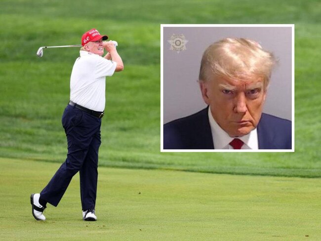 Donald Trump golf and mugshot