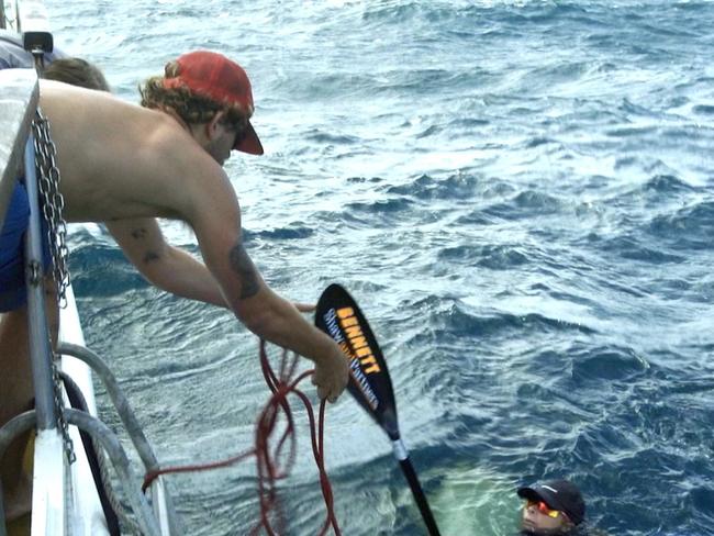 Bonnie Hancock being pulled out of the water in the Gulf of Carpentaria Picture: Blake Bradford