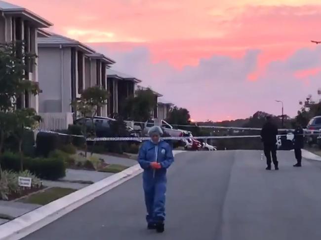 Police at the scene where Bowden was killed. Picture: 7News