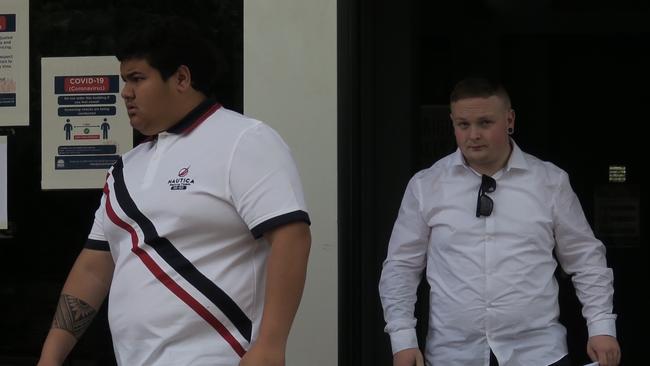 Jonah Junior Garry Matai, 18, of Wyong, and Zak Adam Merrell-Rose, 18, of Blue Haven leaving court after pleading guilty to affray at Tuggerah Super Centre. Picture: Richard Noone