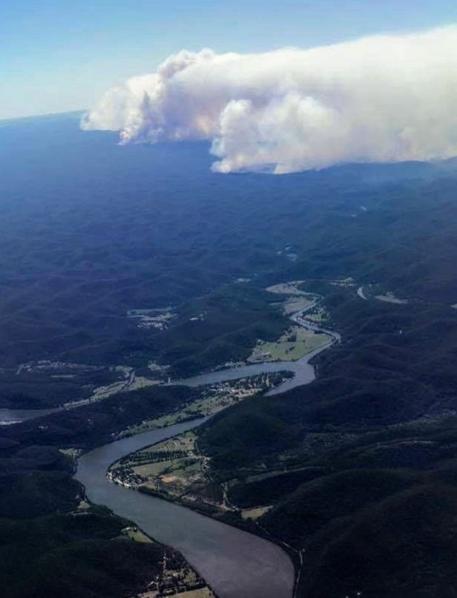 This photo of the Gospers Mountain fire, taken from a commercial flight into Sydney. Picture Rural Fire Service.