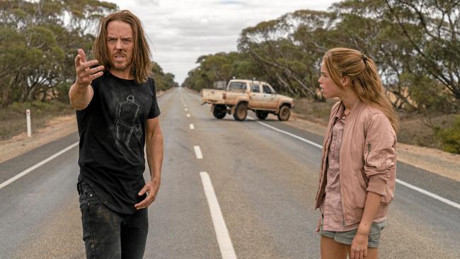 Tim Minchin and Milly Alcock in a scene from the TV series Upright. Supplied by Foxtel. Picture: Matt Nettheim