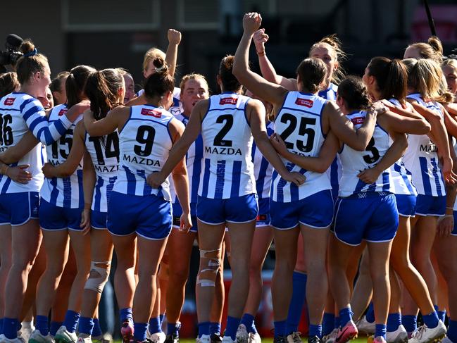 The Kangaroos celebrate a win. Picture: Getty Images