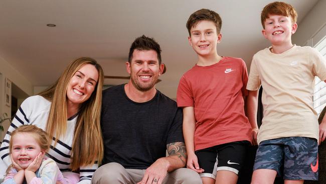 Tarni and Alex Witts, with their children, Zoe, 3, Hudson, 8, and Lohkie, 10. Picture: Justin Lloyd.