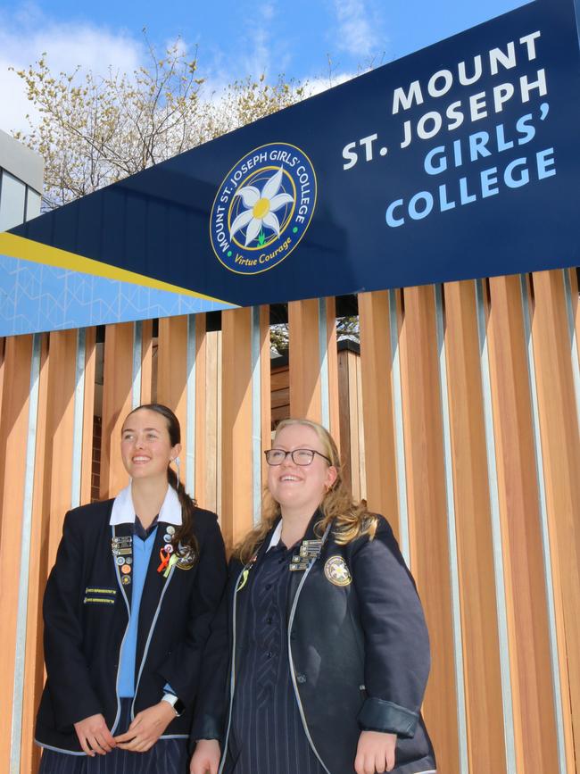 Mount St. Joseph Girls’ College 2023 captains Zara Curtis and Kate Lavers. Picture: Mount St. Joseph Girls’ College.