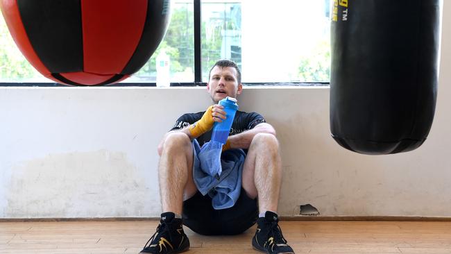 Jeff Horn takes a breather from training for his rematch against Michael Zerafa in Brisbane next Wednesday night. Picture: Getty Image