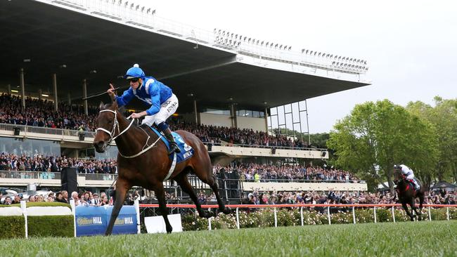 Winx cruises home by a record eight lengths to claim her second Cox Plate. Picture: George Salpigtidis