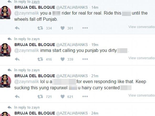 Azealia Banks launched a vile attack at Zayn Malik on Twitter. Picture: Twitter/@azealiabanks