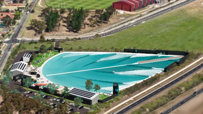 An artist’s impression of Urbnsurf — Australia’s first surf park — which is expected to open in December.