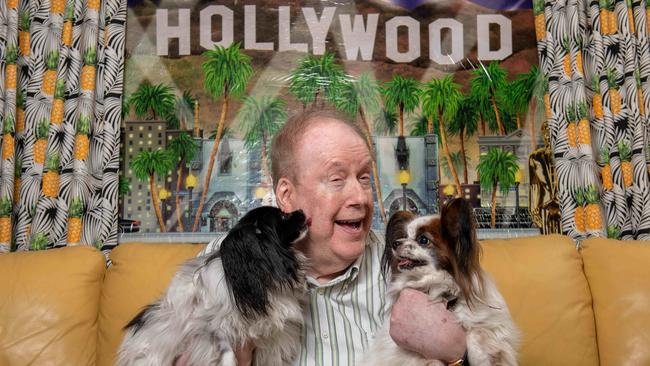 Leon Byner at his home with his dogs Freckle and Bounty. Picture: Naomi Jellicoe