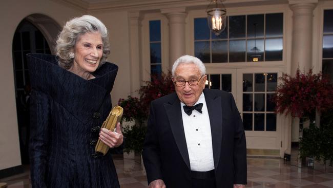 Henry Kissinger and his wife Nancy arrive for the state dinner for President Xi of China at the White House in 2015. Picture: AFP