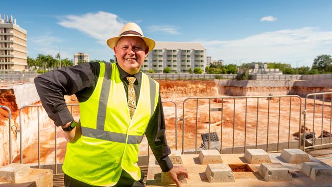 Charles Darwin University Vice-Chancellor Professor Scott Bowman at the construction site of the university’s CBD development. Picture: Che Chorley