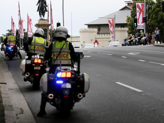 VP Mike Pence left the Intercontinental Hotel in Sydney closely escorted by Aussie cops on bikes.