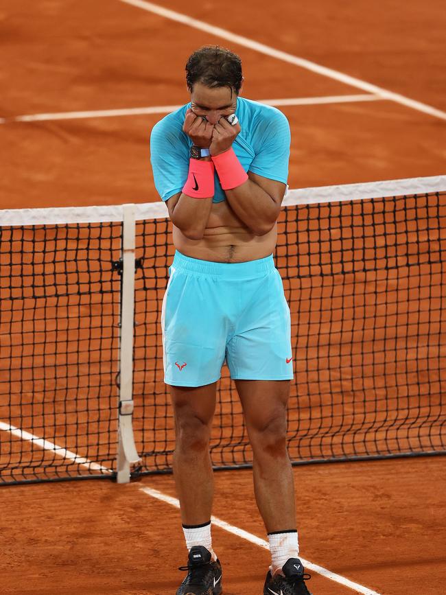 Rafael Nadal celebrates his win after his Men's Singles Final against Novak Djokovic at the French Open in 2020. Picture: Getty Images.