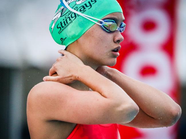 Cairns Stingrays’ Jasmine Carrol before the start of the 200m freestyle. Picture: Glenn Campbell