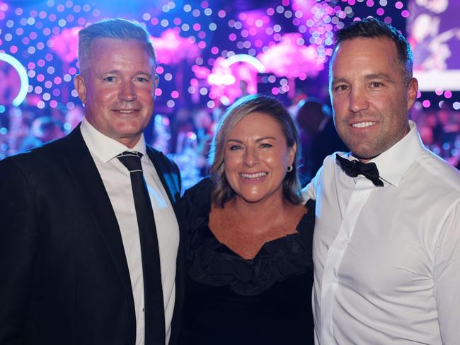 Tom Pickett, Selina Carsons and Dan Marino at the Ray White Surfers Paradise Muscular Dystrophy Charity Ball 2024 at The Star Gold Coast for Gold Coast at Large. Picture, Portia Large.