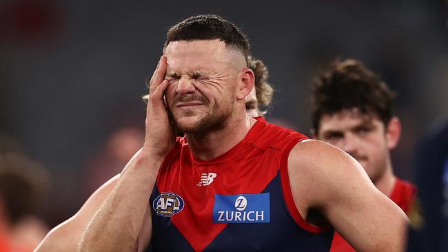 MELBOURNE . 02/09/2022. AFL. 2nd Qualifying Final. Melbourne vs Sydney Swans at the MCG.  Steven May of the Demons after tonights loss to Sydney    . Picture by Michael Klein