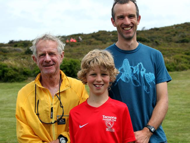 The biggest field in the event’s history turned out for the 2016 Bruny Island Ultra Marathon. The Rapley family, from left, Paul, 71, Max, 10, and Luke, 40.