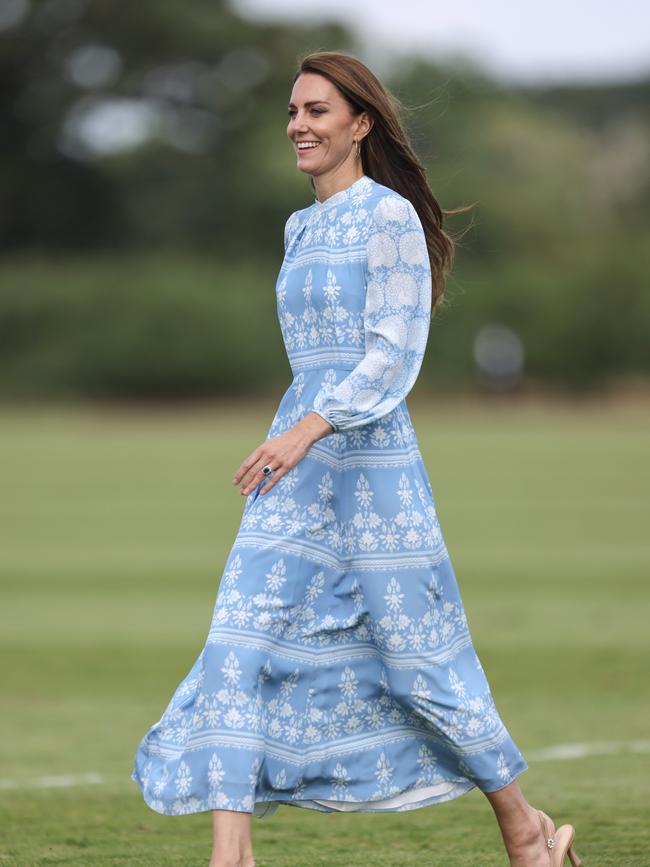 Princess Catherine dressed in a baby blue Beulah London dress. Picture: Getty Images