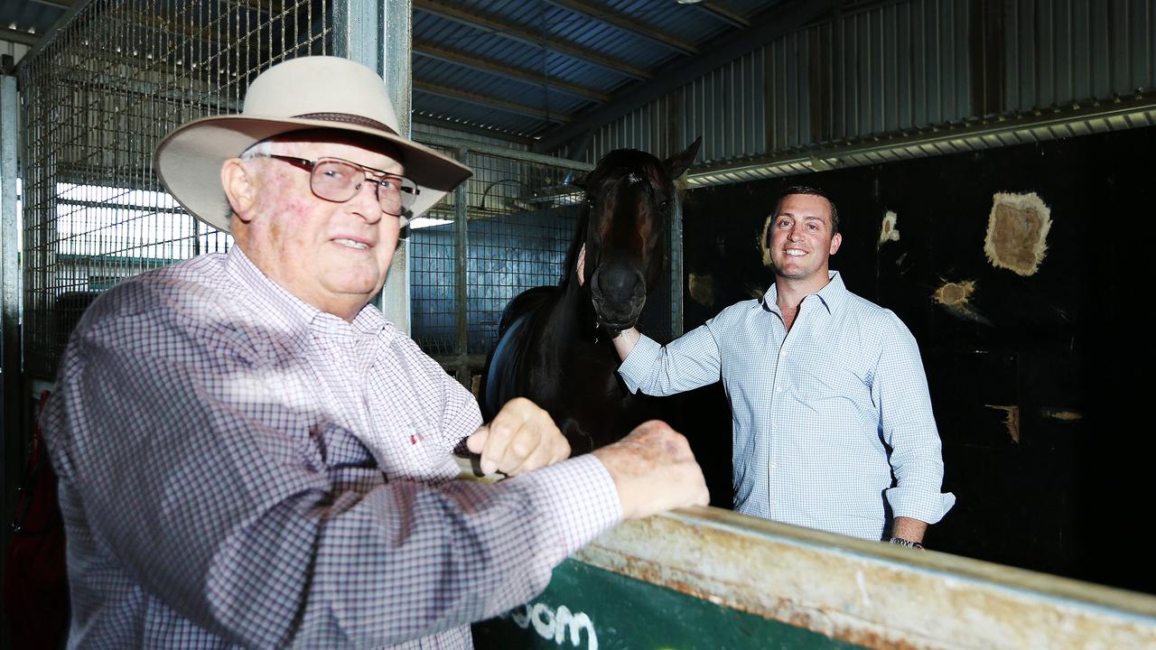 Darryl and Tony Gollan with Doomben 10,000 winner Spirit of Boom. Picture: Adam Armstrong