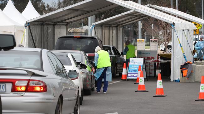 A pop-up testing site at Shepparton Sport Precinct, after news of the outbreak emerged. Picture: David Caird