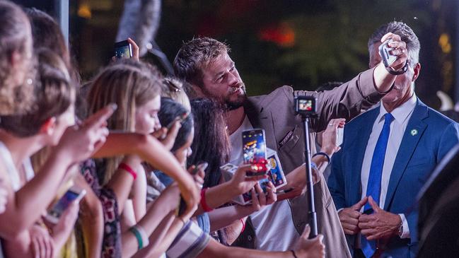 Thor star, Chris Hemsworth, meeting fans on the red carpet at Event Cinemas Gold Robina. Picture Jerad Williams