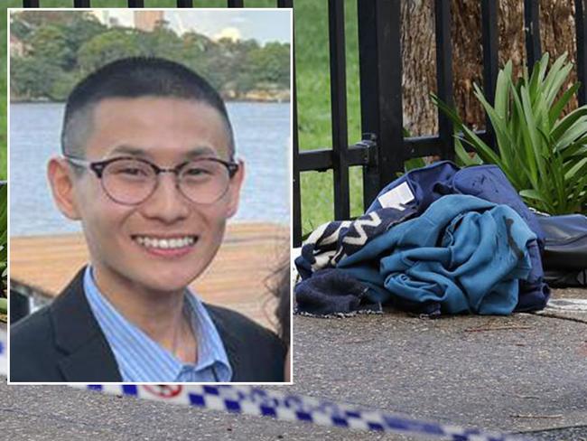 Sydney University stabbing victim Melvern Kurniawa, and items found at the scene of the stabbing on Monday. Pictures: Supplied/News Corp