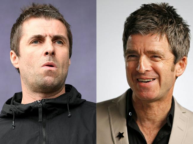 (COMBO) This combination of pictures created on August 27, 2024 shows (FILES) British singer Liam Gallagher (L) performing during the 27th edition of the musical festival 