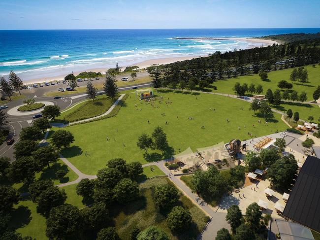 An artist's render of parklands and the new roundabout at the Aureus development at Skennars Head.