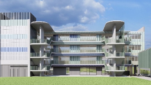 An artist’s impression of Wentworth Point High School, capturing it from the north.